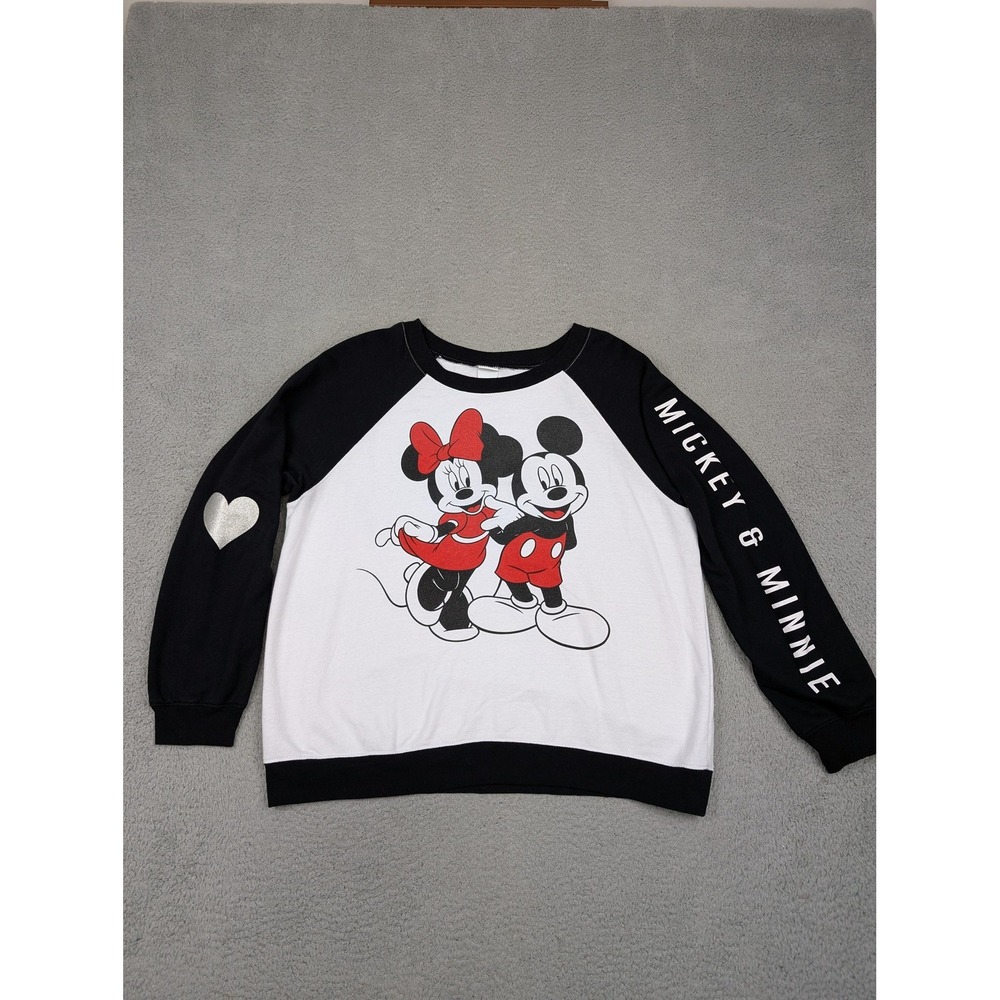 Disney Mickey & Minnie Sweatshirt Girls XL Black White Raglan Graphic Crewneck